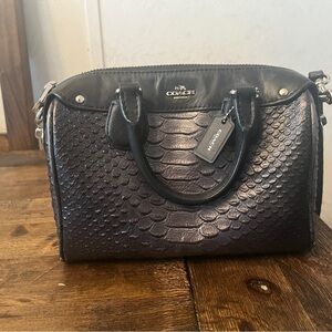 Coach Black Embossed Snake-Effect Satchel with Top Handles